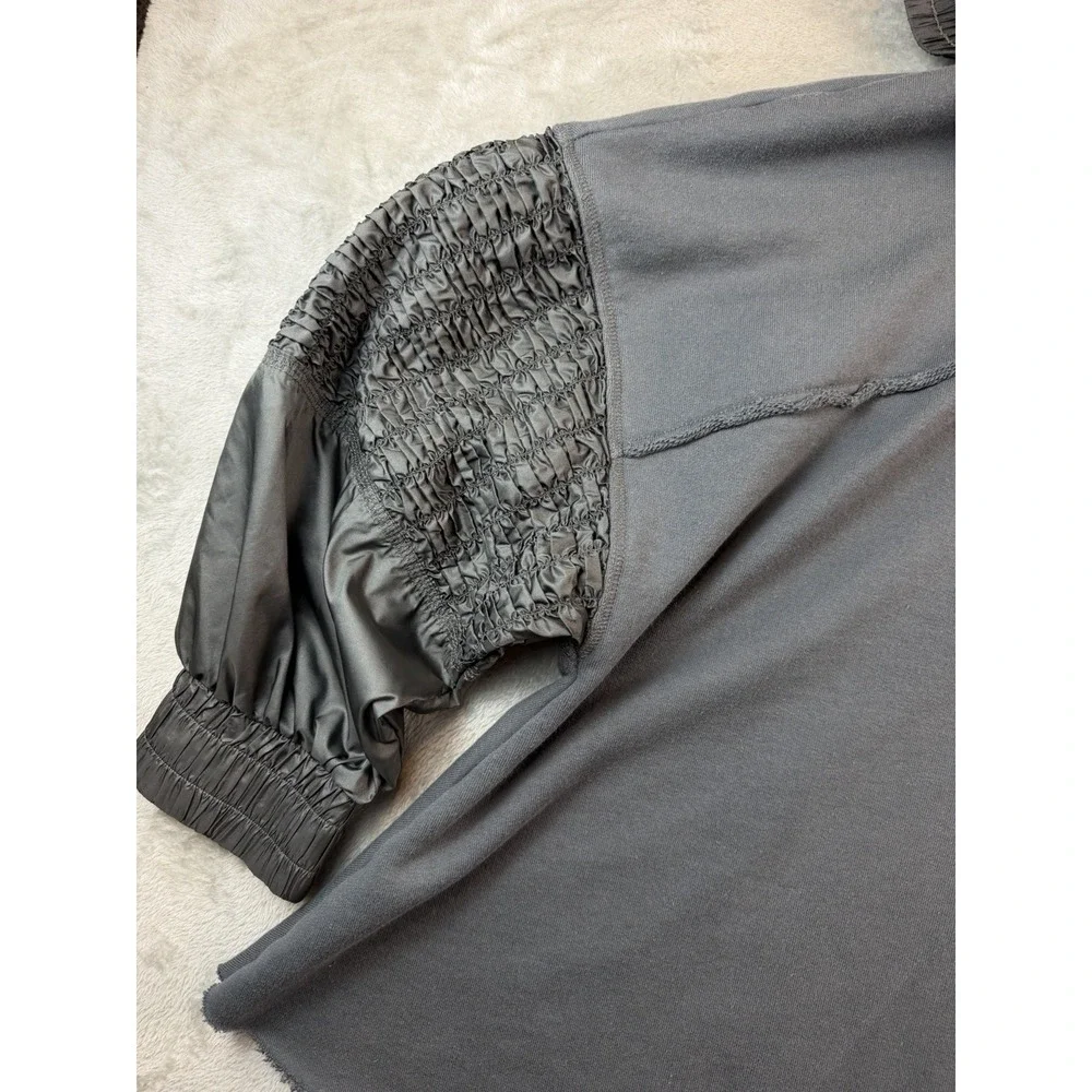 Free People FP Movement Hoodie Gray Large Oversized Mixed Media Smocked‎ Sleeves
